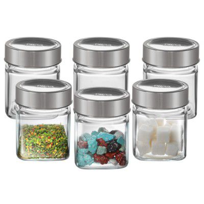 Cello Qube Fresh Glass Storage Jar, Air Tight, See-Through Lid, Clear, Set of 6 (180 ml Each)