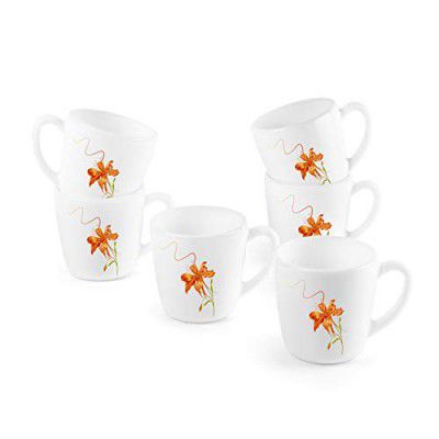 CELLO Ricca Mug 6 Pcs Set | Cups for Tea,Coffee,Espressoc| Thermal Resistant | Light Weight | Orange Lily | 100ml