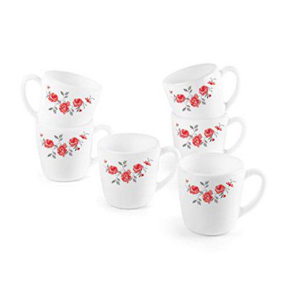 Cello Ricca Mug Small 10CL Set of 6 Pcs - Red Rose Fantacy, 10 ml, Opalware