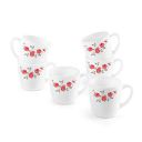Cello Ricca Mug Small 10CL Set of 6 Pcs - Red Rose Fantacy, 10 ml, Opalware...