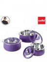 Cello Royale Set of 3 Violet Insulated Inner Steel Casserole-600ml, 1.1L, 1.6L...
