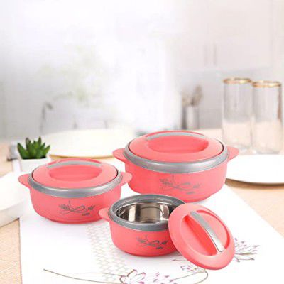 CELLO Sapphire Insulated Inner Steel Casserole Set of 3, Peach (500ml, 1000ml, 1500ml)