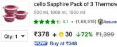 cello Sapphire Pack of 3 Thermoware Casserole (500 ml, 1000 ml, 1500 ml)