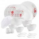 CELLO Scarlet Bliss Dazzle Series Opalware Dinner Set of 37 Pieces for Family of 6 | Bone-Ash Free & Leadfree Opal Glass, Microwave & Dishwasher Safe, Plates & Bowls Crockery Set for Dining & Gifting...