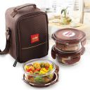 Cello Seal O Fresh Round Borosilicate Microwavable Glass Lunch Box Brown 350 ml Each Set of 3...