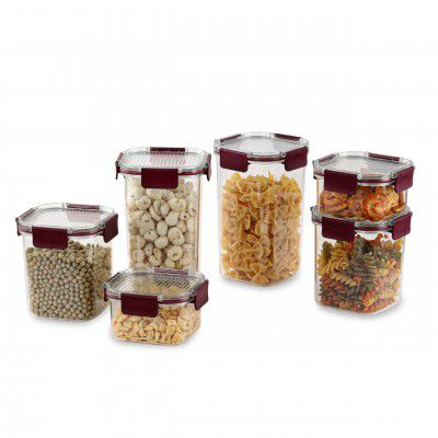 CELLO Stack Lock Fridge Storage Container Set of 6 (900ml + 450ml + 1300ml) x 2 Each, Maroon