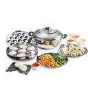 Cello Stainless Steel Induction Base Idli Cooker And Multi Kadhai Set of 6, Silver, 5 liter | Compatible With Gas Stove & Induction | Ideal For Dhokla, Patra, Idli and Momos...