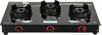CELLO Star Manual Gas Stove Black Glass Top, Alloy Burners Glass Manual Gas Stove (3 Burners)