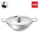Cello Steelox Premia Stainless Steel Kadhai with SS Lid 1.5Ltr / 22cm, Silver, Medium...