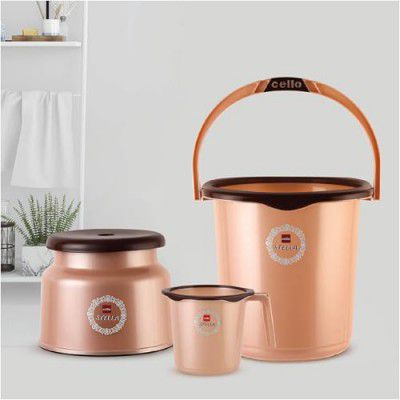 Cello Stella Bathroom Set | Sturdy and Durable | Set of 3, Peach
