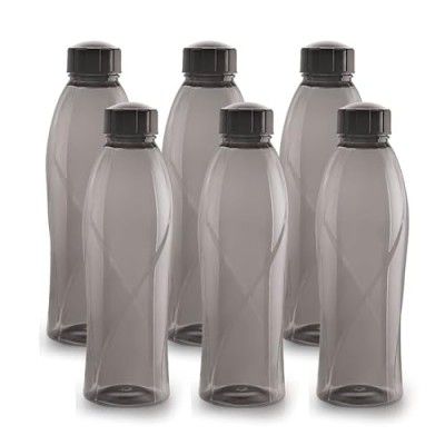CELLO Texas PET Bottle, and Outdoor Adventures Water Bottle | 1 Litre, Set of 6 | Black