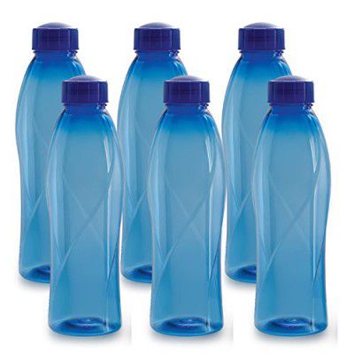 CELLO Texas PET Bottle | Leak proof and Break proof | Perfect for School, College, Work, and Outdoor adventures Water Bottle | 1 Litre, Set of 6 | Blue