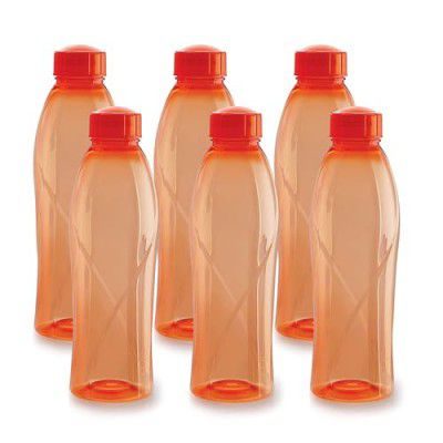 CELLO Texas PET Water Bottle | 1 Litre, Set of 6 | Orange