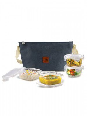 Cello Transparent Set Of 4 Glass Microwave Safe Lunch Box