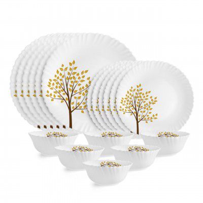CELLO Tree of Life Dazzle Series Opalware Dinner Set of 18 Pieces for Family of 6