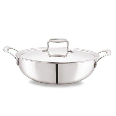 CELLO Tri-Ply 22 cm Stainless Steel Cookware Kadhai with Lid 2.2 LTR | Silver