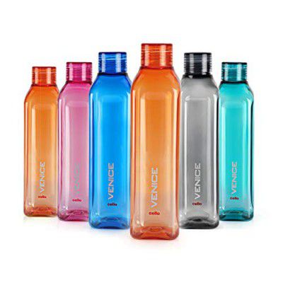 Cello Venice Plastic Water Bottle, 1L, Set of 6, Multicolour