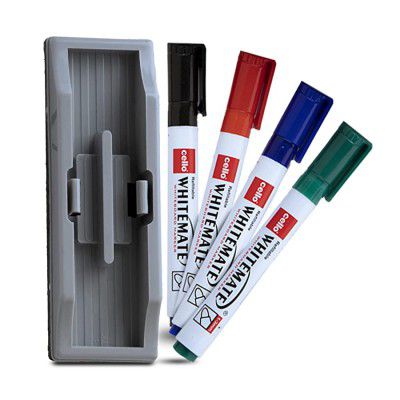 Cello Whitemate Whiteboard Markers & Duster | Set of 4 Pens & 1 Duster