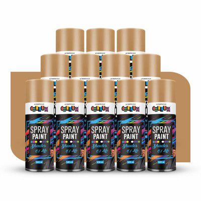 Cellux 2X Ultra Cover Gold Spray Paint | DIY, Quick Drying with Glossy Finish for Metal, Wood, Wall & Other Surfaces - 400 ML - Pack of 12 Spray Paints