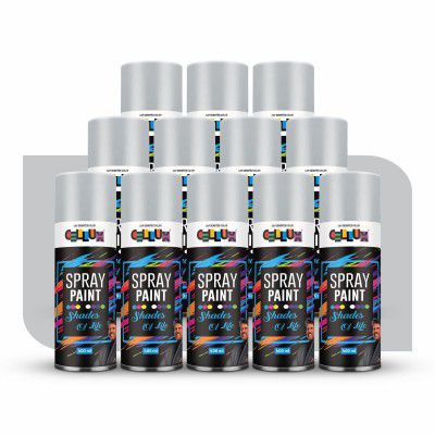 Cellux 2X Ultra Cover Silver Spray Paint | DIY, Quick Drying with Glossy Finish for Metal, Wood, Wall & Other Surfaces - 400 ML - Pack of 12 Spray Paints