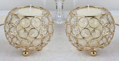 CentraLit Crystal Votives Bowl Candle Holders Tealight Candle Centerpieces For Wedding Home Party Table Decoration (Gold (Pack Of 2)), Iron