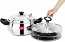 CENTURA Stainless Steel Curvv Multipurpose Idli Maker Cum Kadai (3 Plates, Silver) Induction & Standard Idli Maker (3 Plates , 12 Idlis )...