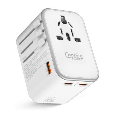 Ceptics TravelAdapter 4 in 1 65W Universal Travel Adapter, 10 Years Warranty - White