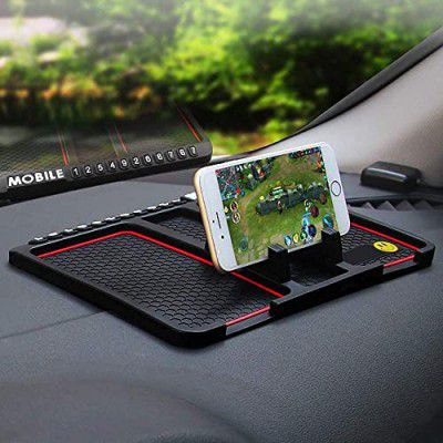 CEUTA Car Dashboard Multi Function Non Slip Anti Skid PVC Pad Mat with Mount Phone Holder Stand Parking Numbers for Coins Keys Cellphone (Pack of 1) Multi Color