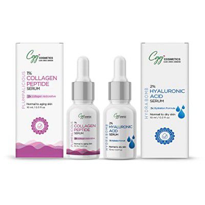 CGG Cosmetics AM/PM 1% Collagen Serum 10ml & 2% Hyaluronic Acid Serum 10ML for Aging-Dry dehydrated skin type.