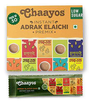 Chaayos Instant Tea Premix - Low Sugar - Adrak Elaichi Flavour (30 Sachets)