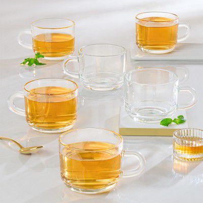 Chai Time (210 ml), Borosilicate Glass Cup Set, Microwave Safe, Transparent Glass Coffee Mug (210 ml, Pack of 6)