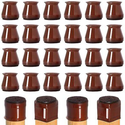 Chair Leg Floor Protectors, 24 Pcs Silicone Felt Furniture Leg Pads Caps Covers for Hardwood Floors (:Fit 0.9"-1.29") Brown
