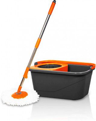 Chakaachak Eco spin Bucket Mop Set (Orange, Grey)