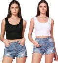 CHAKUDEE Fashion  Pack of 2 Casual Sleeveless Solid Women Black, White Top...