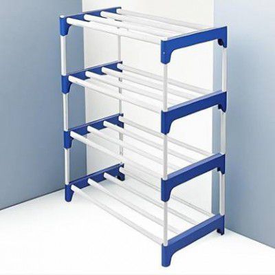 Chalia 4 SHELVES SHOE STAND OR SLIPPER STAND WITH WHITE & BLUE COLOR COMBINATION Plastic Shoe Rack  (White, 4 Shelves, DIY(Do-It-Yourself))