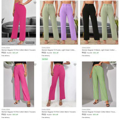 Chalodia Women's Trousers Starting Rs.103