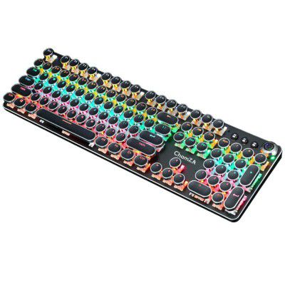 ChamZA Multimedia Mechanical Keyboard Blue Switches w/Knob Wired Retro Typewriter RGB K820 - Black