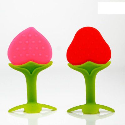 Chanak Baby Silicone Teether, Fruit Teether for Toddlers (Red & Pink)