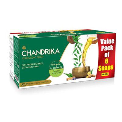 Chandrika Ayurvedic Soap Classic| Handmade Soap for Naturally Radiant Skin | For All Skin Types| 125g (Pack of 6)