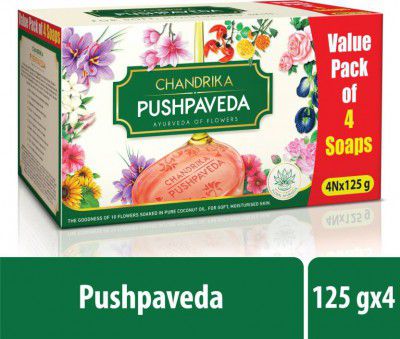 Chandrika by Wipro Pushpaveda Ayurvedic Bathing Bar Soap for Soft & Moisturized Skin (Nahane ka sabun)  (4 x 125 g)