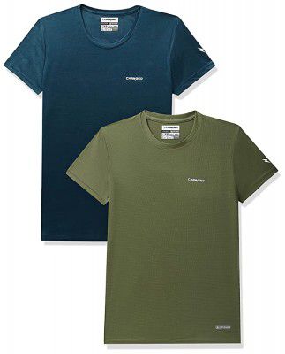Charged Active-001 Camo Jacquard Polyester Round Neck Sports T-Shirt Petrol-Green Size Xs And Pulse-006 Checker Knitt Polyester Round Neck Sports T-Shirt Olive Size Xs