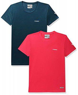 Charged Active-001 Camo Jacquard Round Neck Sports T-Shirt Petrol-Green Size Xs And Charged Pulse-006 Checker Knitt Round Neck Sports T-Shirt Red Size Xs