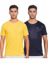 Charged Play-005 Interlock Knit Geomatric Emboss Polyester Round Neck Sports T-Shirt Navy Size Large And Pulse-006 Checker Knitt Polyester Round Neck Sports T-Shirt Yellow Size Large...