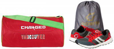 Charged Sports Bag Vancouver Large Red With Gowin Sports Training Shoe Nx-2 Grey Red Size 7