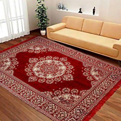 chawla overseas Red Cotton Carpet (152 cm, X 214 cm, Rectangle)