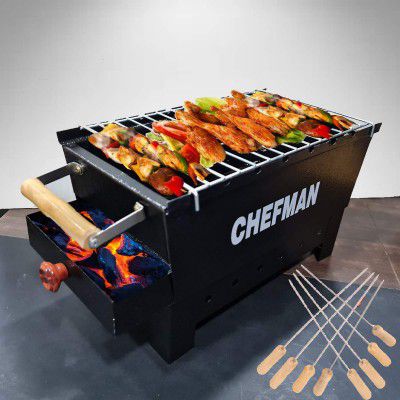 Chefman Medium Charcoal Grill Barbeque with 8 Skewers