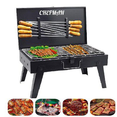 Chefman Portable Barbeque Grill Accessories with 6 Skewers Set (Black) for Home and Picnic