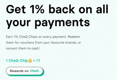 CheQ App: 1% Cashback on Credit Card Bill Payment