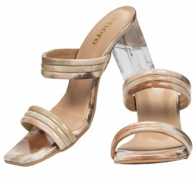 CHERE Shiny Sequin Strap Diamond Cut Block Heels Sandal