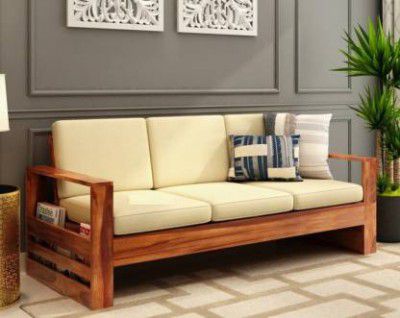 Cherry Wood Sheesham Fabric 3 Seater Sofa  (Finish Color - Honey Irish Cream, DIY(Do-It-Yourself))